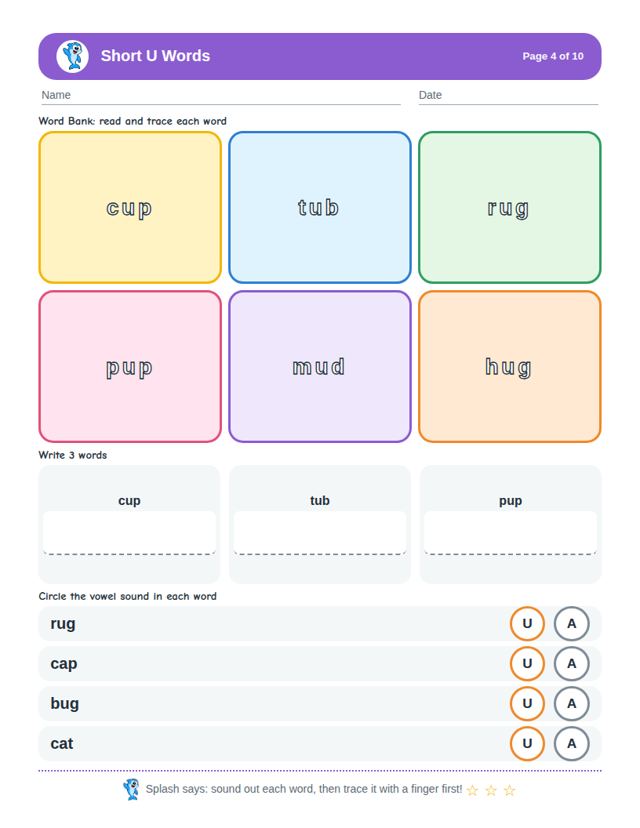 Short U Words: sample page 3