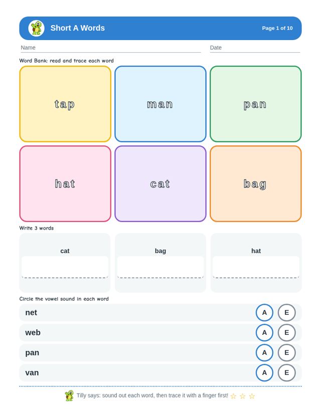 Short Vowel Words Bundle: sample page 1