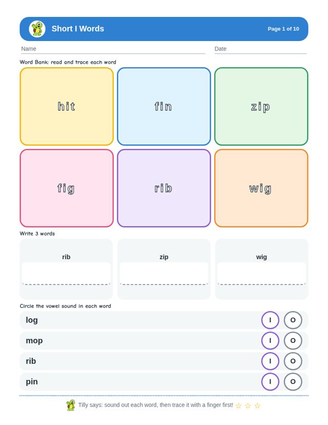 Short Vowel Words Bundle: sample page 3