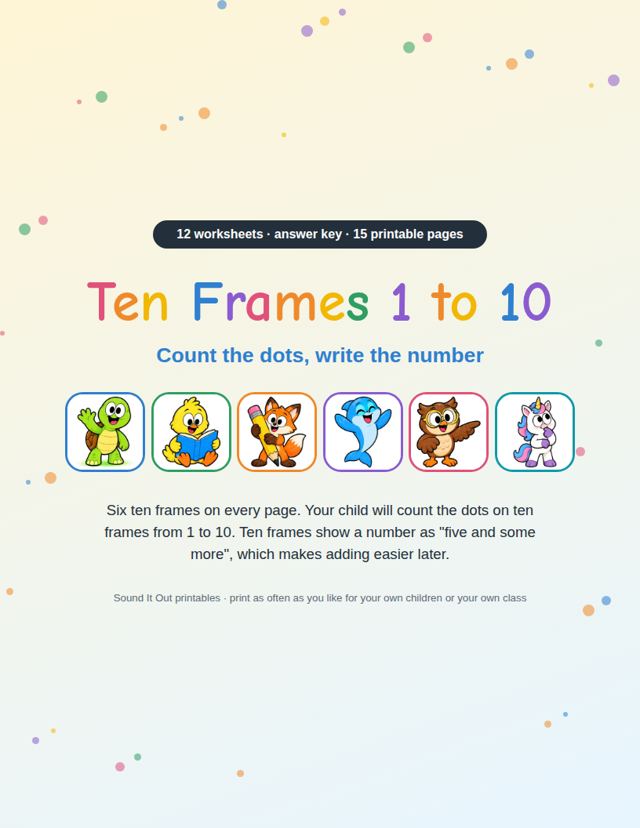 Ten Frames 1 to 10: sample page 1
