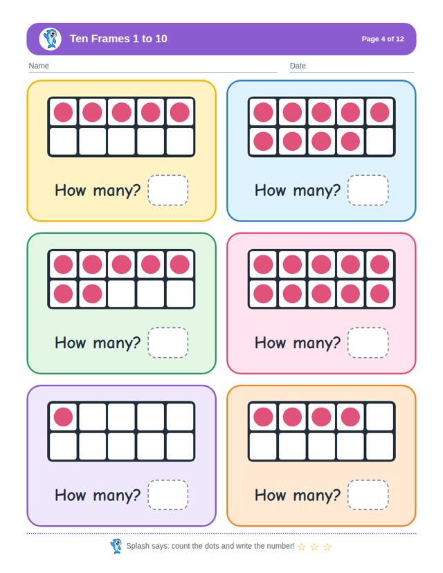 Ten Frames 1 to 10: sample page 3