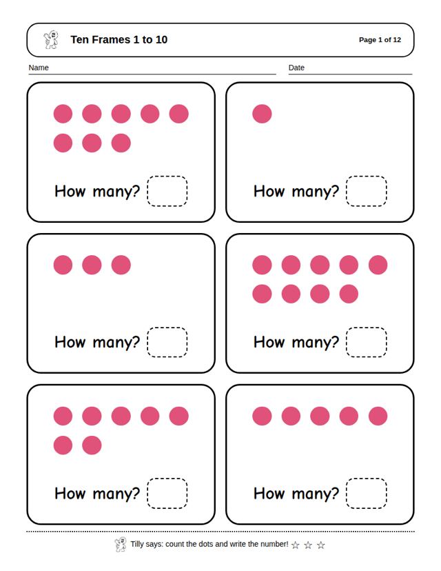 Ten Frames 1 to 10: sample page 4