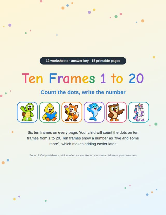Ten Frames 1 to 20: sample page 1