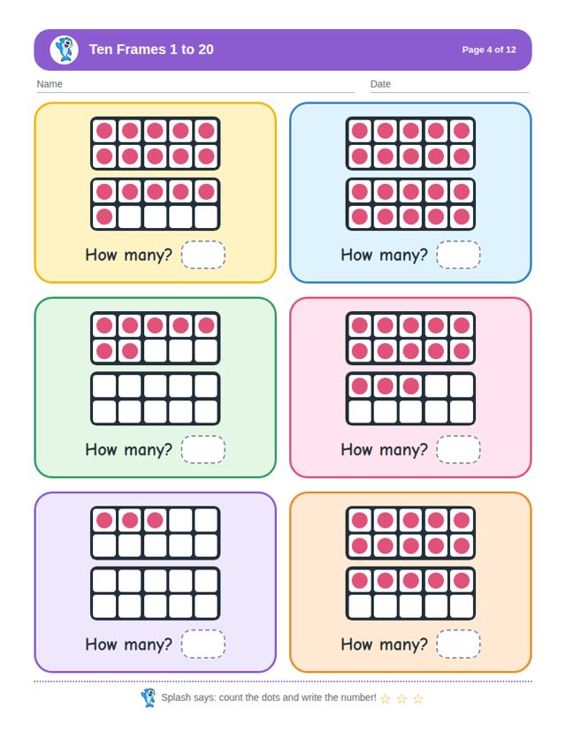 Ten Frames 1 to 20: sample page 3