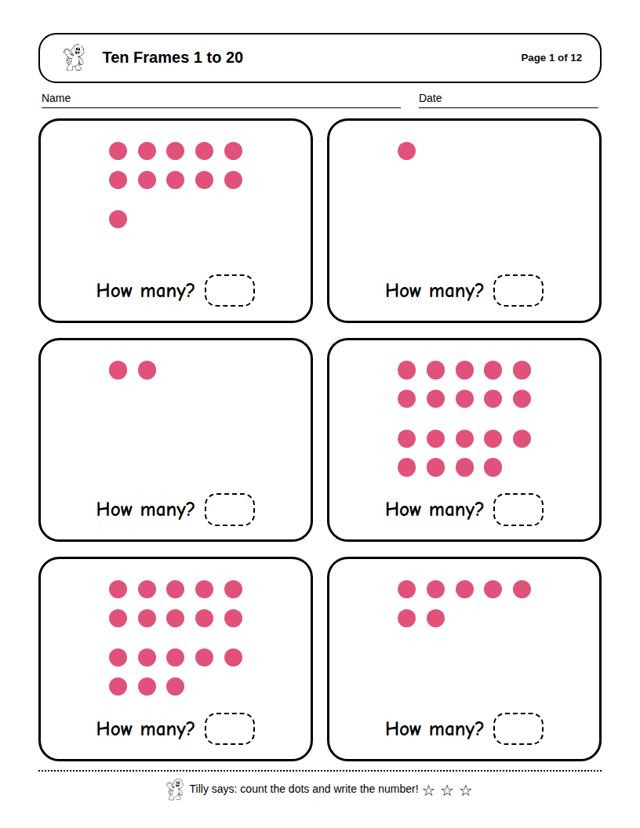 Ten Frames 1 to 20: sample page 4