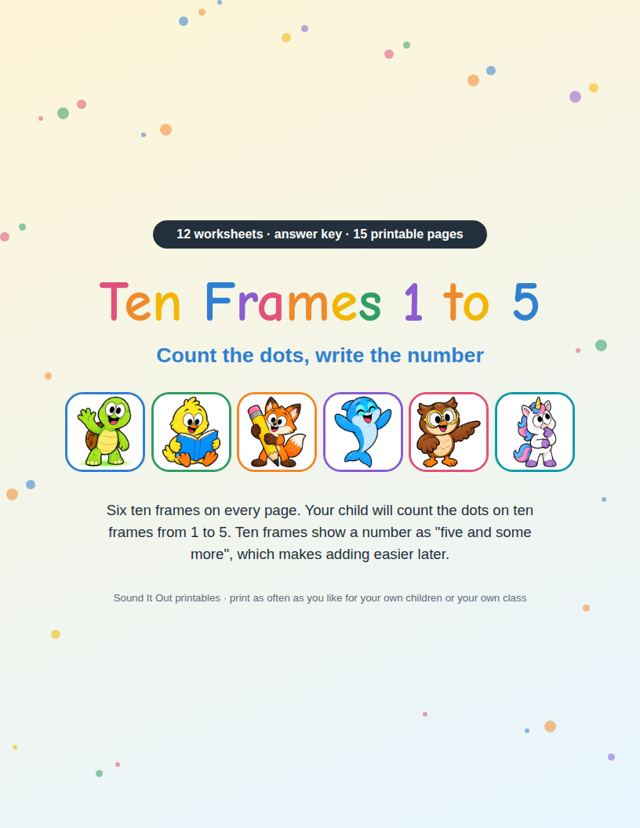 Ten Frames 1 to 5: sample page 1
