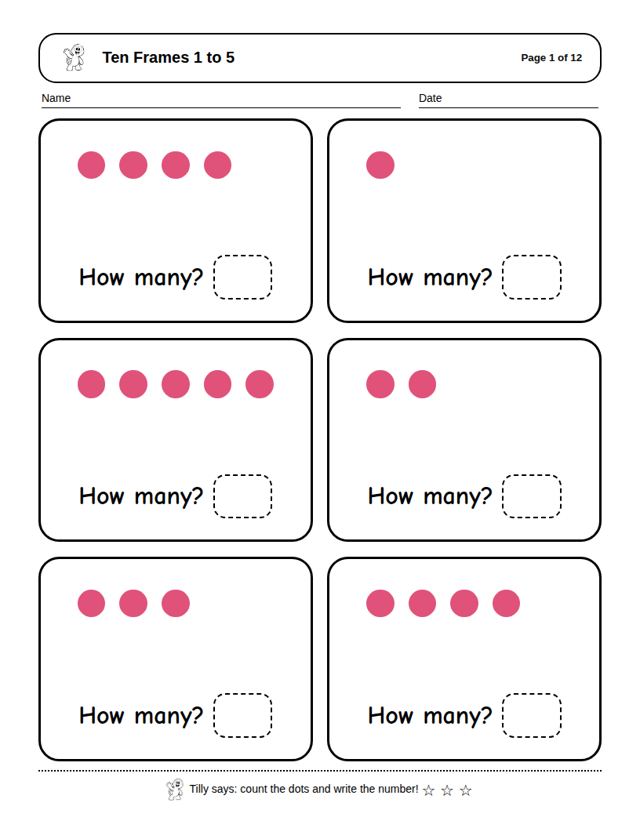 Ten Frames 1 to 5: sample page 4