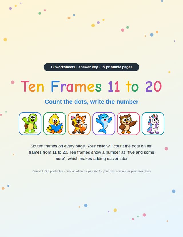 Ten Frames 11 to 20: sample page 1