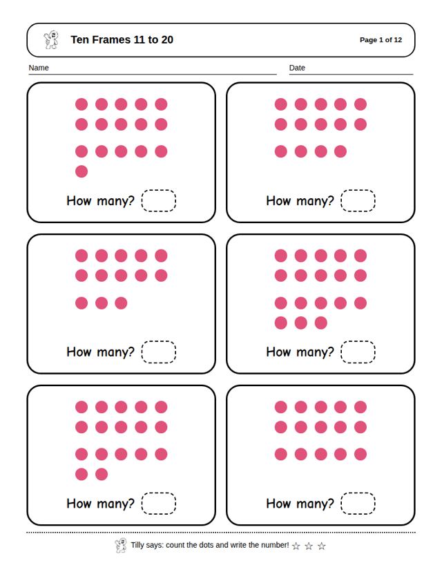Ten Frames 11 to 20: sample page 4