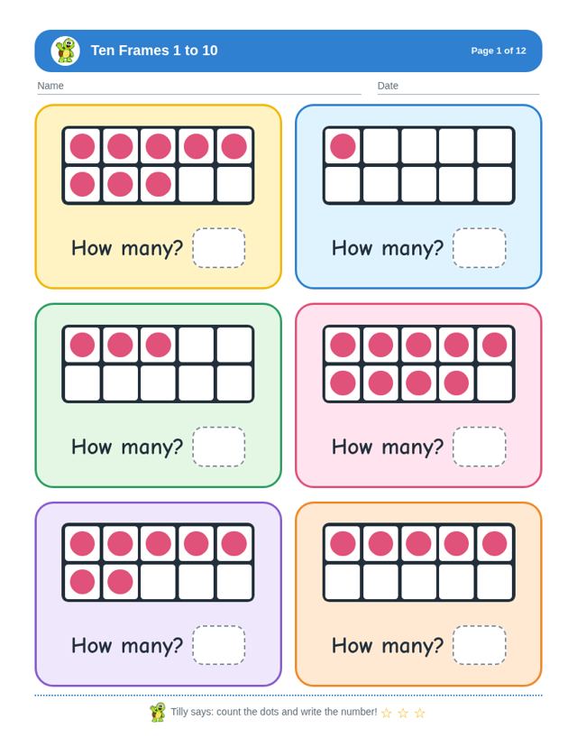 Sample page from Ten Frames Bundle