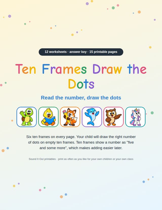 Ten Frames Draw the Dots: sample page 1