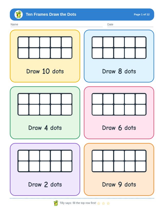 Ten Frames Draw the Dots free sample page