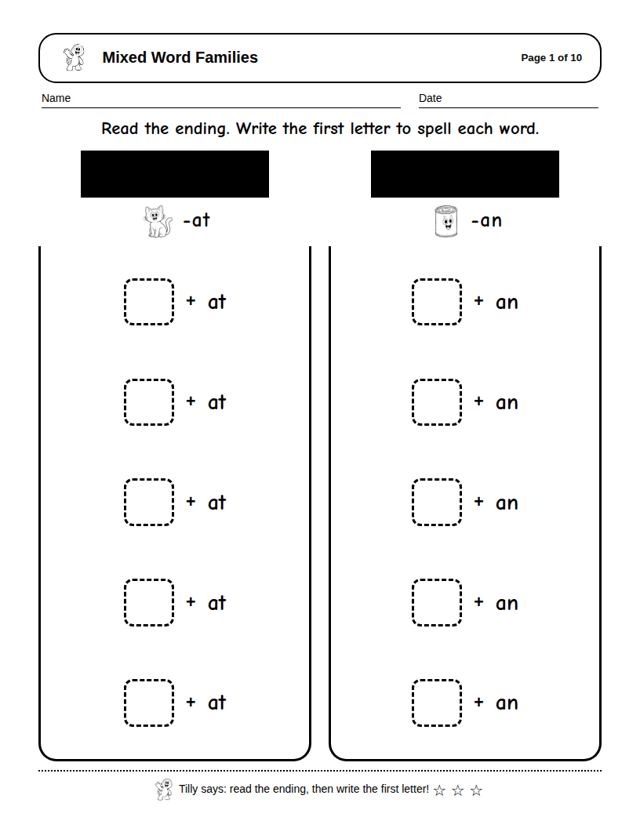 Mixed Word Families: sample page 4
