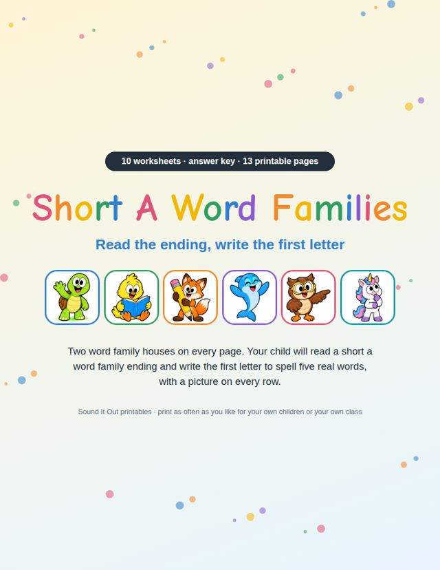 Short A Word Families: sample page 1