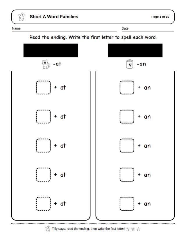 Short A Word Families: sample page 4