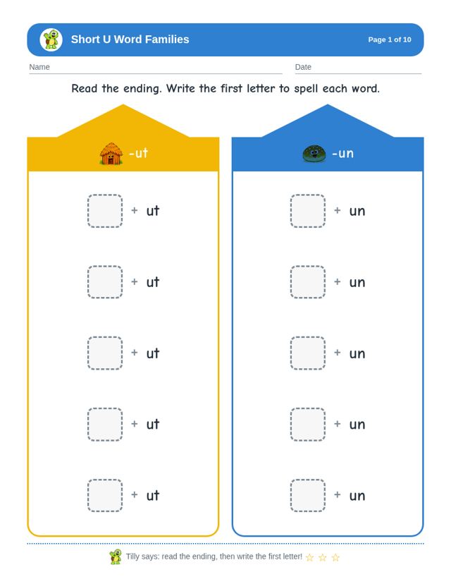 Short U Word Families sample page