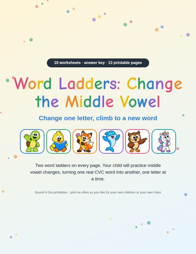 Word Ladders: Change the Middle Vowel: sample page 1