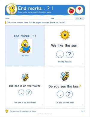 Kindergarten mini books: End marks . ? ! (L.K.2b)