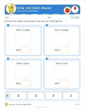Cut and paste worksheets for kindergarten: Draw and build shapes (K.G.B.5)