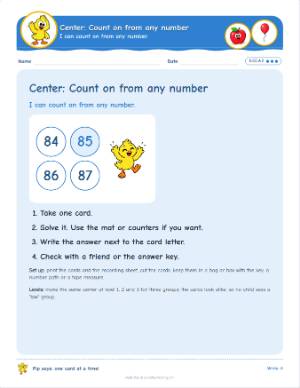Kindergarten centers: Count on from any number (K.CC.A.2)