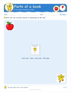 Kindergarten work mats: Parts of a book (RI.K.5)