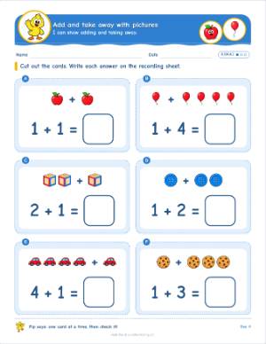 Kindergarten task cards: Add and take away with pictures (K.OA.A.1)