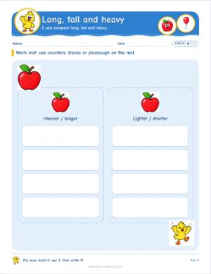 Kindergarten work mats: Long, tall and heavy (K.MD.A.1)