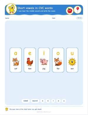 Kindergarten anchor charts: Short vowels, CVC words (RF.K.3b)