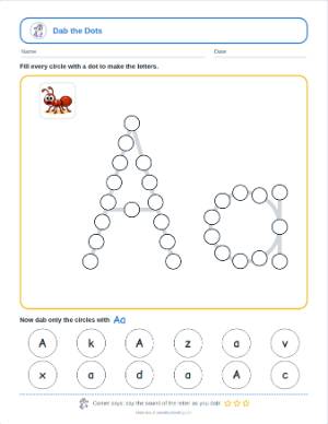 Dot marker letter and word maker: Capital and small together: Aa