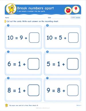 Kindergarten task cards: Break numbers apart (K.OA.A.3)