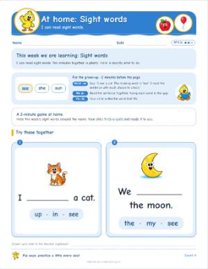 Kindergarten homework: Sight words (RF.K.3c)