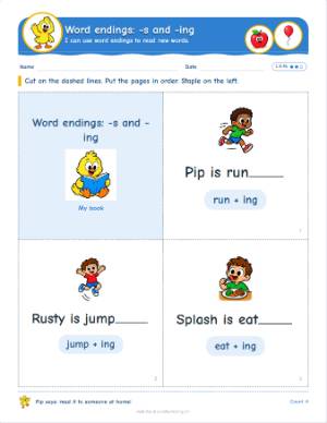 Kindergarten mini books: Word endings -s and -ing (L.K.4b)
