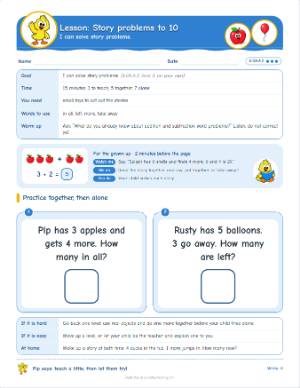 Kindergarten lesson plans: Story problems to 10 (K.OA.A.2)