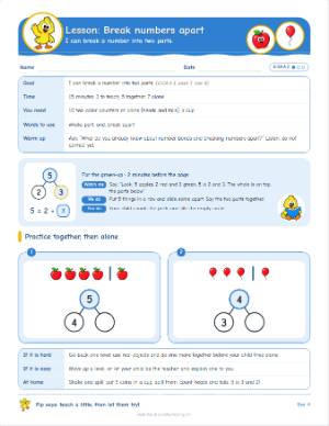 Kindergarten lesson plans: Break numbers apart (K.OA.A.3)
