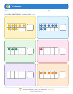 Ten frame generator: Count the dots, write the number