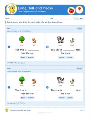 Kindergarten exit tickets: Long, tall and heavy (K.MD.A.1)