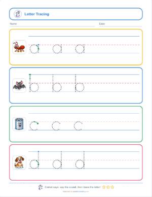 Tracing worksheet generator: Small letters a to z