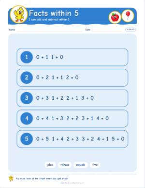 Kindergarten anchor charts: Facts within 5 (K.OA.A.5)
