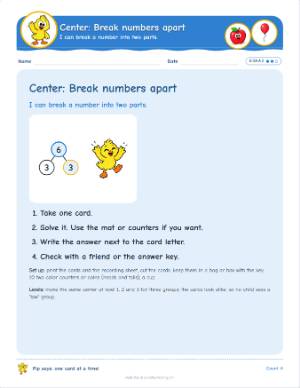 Kindergarten centers: Break numbers apart (K.OA.A.3)