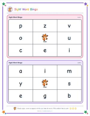 Bingo card generator: CVC words, short o