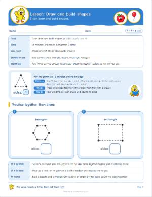 Kindergarten lesson plans: Draw and build shapes (K.G.B.5)