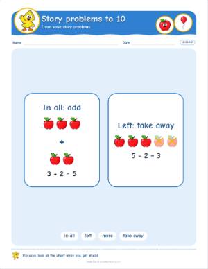 Kindergarten anchor charts: Story problems to 10 (K.OA.A.2)