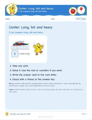 Kindergarten centers: Long, tall and heavy (K.MD.A.1)