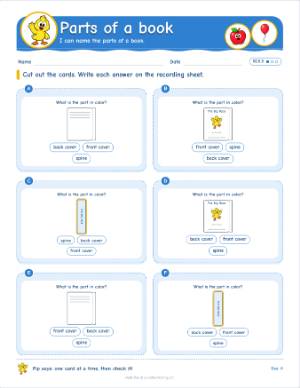 Kindergarten task cards: Parts of a book (RI.K.5)