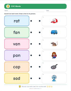 Short A CVC Words Worksheets