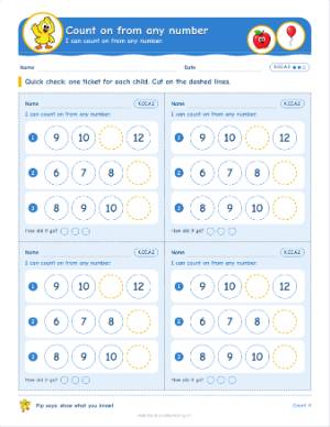 Kindergarten exit tickets: Count on from any number (K.CC.A.2)