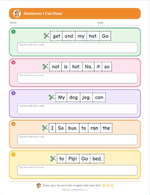 Decodable sentence generator: Mixed up: cut and glue