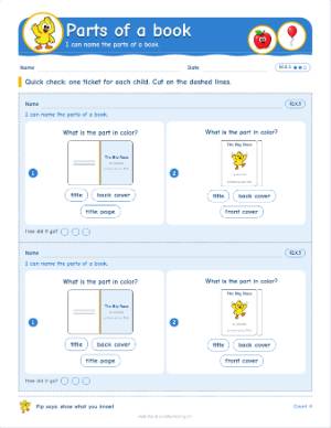 Kindergarten exit tickets: Parts of a book (RI.K.5)