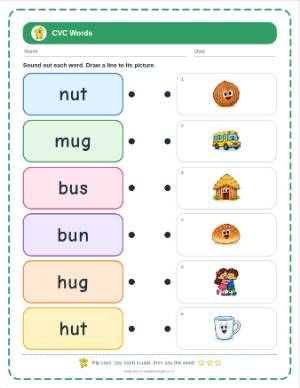 Short Vowel U CVC Words: the sheet this page makes