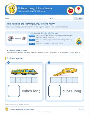 Kindergarten homework: Long, tall and heavy (K.MD.A.1)